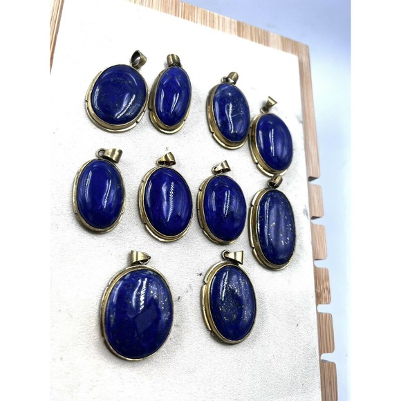1 lapis lazuli Pendants Handmade Gold Brass Mine4 Dark Blue Jewelry 34-37mm L - Picture 4 of 7
